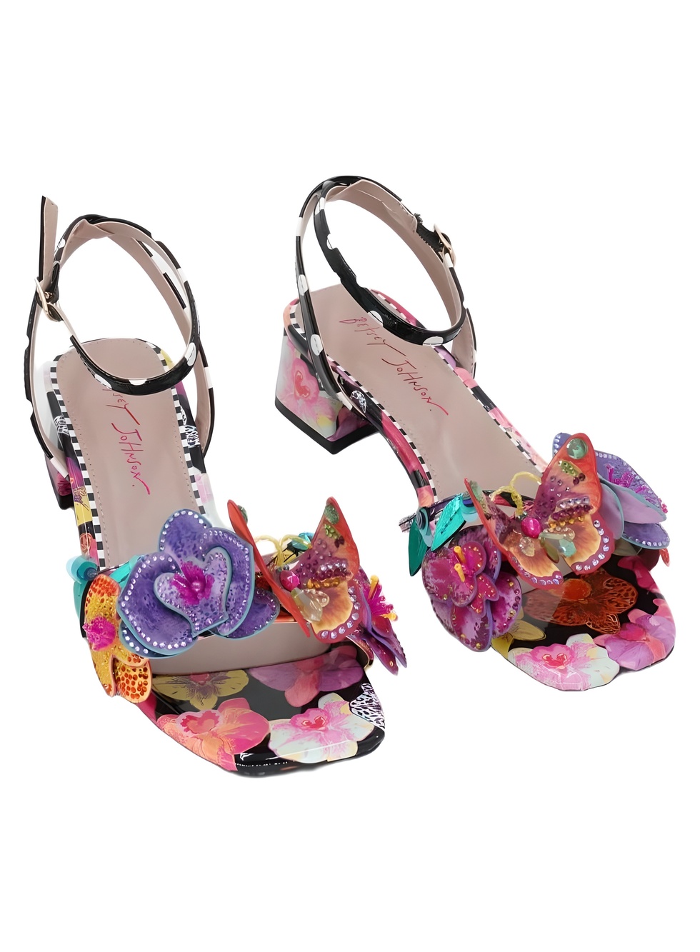 Betsey Johnson Maranda Black Multi Floral Butterfly Applique Block Size 7.5M
